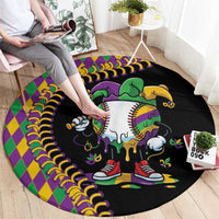 Dripping Baseball Mardi Gras Round Carpet Throw me Something Mister!