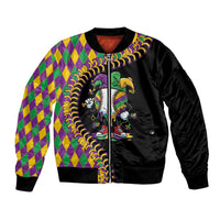 Dripping Baseball Mardi Gras Sleeve Zip Bomber Jacket Throw me Something Mister!