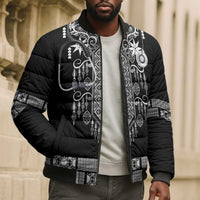 Proud Black Nurse RN Bomber Puffer Jacket Black African Pattern Stethoscope Dashiki Motif