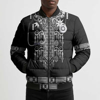 Proud Black Nurse RN Bomber Puffer Jacket Black African Pattern Stethoscope Dashiki Motif