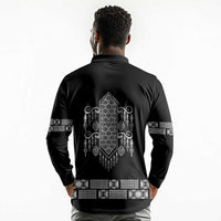 Proud Black Nurse RN Long Sleeve Polo Shirt Black African Pattern Stethoscope Dashiki Motif