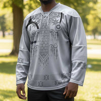 Proud Black Nurse RN Hockey Jersey White African Pattern Stethoscope Dashiki Motif