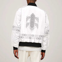 Proud Black Nurse RN Sleeve Zip Bomber Jacket White African Pattern Stethoscope Dashiki Motif