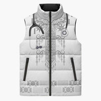 Proud Black Nurse RN Sleeveless Puffer Jacket White African Pattern Stethoscope Dashiki Motif
