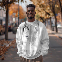 Proud Black Nurse RN Sweatshirt White African Pattern Stethoscope Dashiki Motif