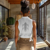 Proud Black Nurse RN Women Sleeveless Polo Shirt White African Pattern Stethoscope Dashiki Motif