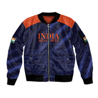 India Cricket World Cup 2024 Sleeve Zip Bomber Jacket Men In Blue Make Champions - Wonder Print Shop