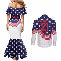 United States Cricket World Cup 2024 Couples Matching Mermaid Dress and Long Sleeve Button Shirt USA Badge Eagle Make Champions