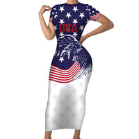 United States Cricket World Cup 2024 Family Matching Short Sleeve Bodycon Dress and Hawaiian Shirt USA Badge Eagle Make Champions - Wonder Print Shop