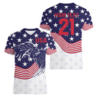United States Cricket World Cup 2024 Women V-Neck T-Shirt USA Badge Eagle Make Champions - Wonder Print Shop