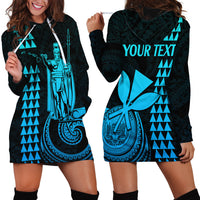 Custom Hawaii Hoodie Dress King Kamehameha - Aqua - Wonder Print Shop