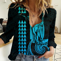 Custom Hawaii Women Casual Shirt King Kamehameha - Aqua - Wonder Print Shop