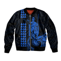 Custom Hawaii Sleeve Zip Bomber Jacket King Kamehameha - Blue - Wonder Print Shop