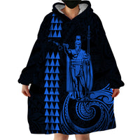 Custom Hawaii Wearable Blanket Hoodie King Kamehameha - Blue - Wonder Print Shop