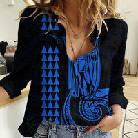 Custom Hawaii Women Casual Shirt King Kamehameha - Blue - Wonder Print Shop