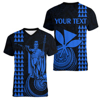 Custom Hawaii Women V Neck T Shirt King Kamehameha - Blue - Wonder Print Shop