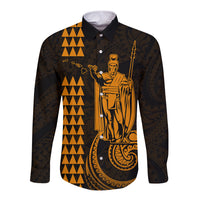 Custom Hawaii Long Sleeve Button Shirt King Kamehameha - Gold - Wonder Print Shop