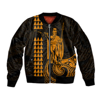 Custom Hawaii Sleeve Zip Bomber Jacket King Kamehameha - Gold - Wonder Print Shop