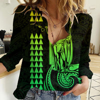 Custom Hawaii Women Casual Shirt King Kamehameha - Lime - Wonder Print Shop