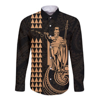 Custom Hawaii Long Sleeve Button Shirt King Kamehameha - Nude - Wonder Print Shop