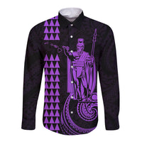 Custom Hawaii Long Sleeve Button Shirt King Kamehameha - Purple - Wonder Print Shop