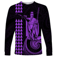 Custom Hawaii Long Sleeve Shirt King Kamehameha - Purple - Wonder Print Shop