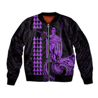 Custom Hawaii Sleeve Zip Bomber Jacket King Kamehameha - Purple - Wonder Print Shop