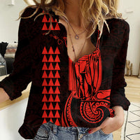 Custom Hawaii Women Casual Shirt King Kamehameha - Red - Wonder Print Shop