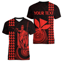 Custom Hawaii Women V Neck T Shirt King Kamehameha - Red - Wonder Print Shop