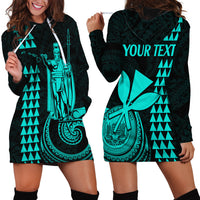 Custom Hawaii Hoodie Dress King Kamehameha - Turquoise - Wonder Print Shop