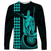 Custom Hawaii Long Sleeve Shirt King Kamehameha - Turquoise - Wonder Print Shop