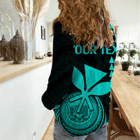 Custom Hawaii Women Casual Shirt King Kamehameha - Turquoise - Wonder Print Shop