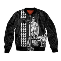 Custom Hawaii Sleeve Zip Bomber Jacket King Kamehameha - White - Wonder Print Shop
