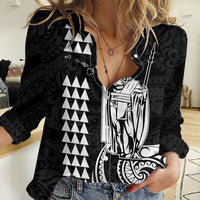 Custom Hawaii Women Casual Shirt King Kamehameha - White - Wonder Print Shop