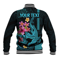 Custom Polynesian Baseball Jacket Hawaiian Warriors with Tribal Shark Tattoos - Blue LT9 - Wonder Print Shop