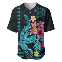 Custom Polynesian Baseball Jersey Hawaiian Warriors with Tribal Shark Tattoos - Blue LT9 - Wonder Print Shop