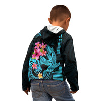 Custom Polynesian Kid Hoodie Hawaiian Warriors with Tribal Shark Tattoos - Blue - Wonder Print Shop