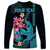 Custom Polynesian Long Sleeve Shirt Hawaiian Warriors with Tribal Shark Tattoos - Blue - Wonder Print Shop