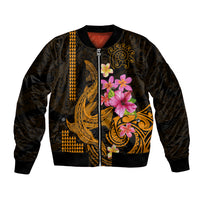Custom Polynesian Bomber Jacket Hawaiian Warriors with Tribal Shark Tattoos - Gold LT9 - Wonder Print Shop