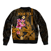 Custom Polynesian Bomber Jacket Hawaiian Warriors with Tribal Shark Tattoos - Gold LT9 - Wonder Print Shop
