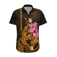 Custom Polynesian Hawaiian Shirt Hawaiian Warriors with Tribal Shark Tattoos - Gold - Wonder Print Shop