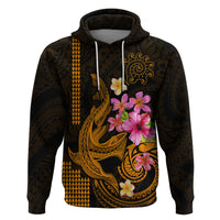 Custom Polynesian Hoodie Hawaiian Warriors with Tribal Shark Tattoos - Gold - Wonder Print Shop