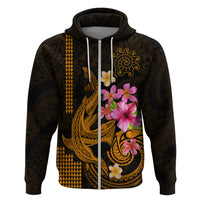Custom Polynesian Hoodie Hawaiian Warriors with Tribal Shark Tattoos - Gold - Wonder Print Shop