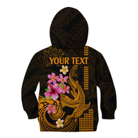 Custom Polynesian Kid Hoodie Hawaiian Warriors with Tribal Shark Tattoos - Gold - Wonder Print Shop