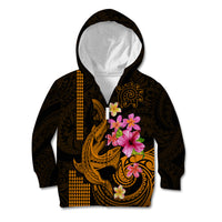 Custom Polynesian Kid Hoodie Hawaiian Warriors with Tribal Shark Tattoos - Gold - Wonder Print Shop