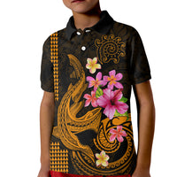 Custom Polynesian Kid Polo Shirt Hawaiian Warriors with Tribal Shark Tattoos - Gold - Wonder Print Shop