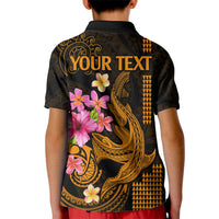 Custom Polynesian Kid Polo Shirt Hawaiian Warriors with Tribal Shark Tattoos - Gold - Wonder Print Shop