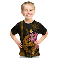 Custom Polynesian Kid T Shirt Hawaiian Warriors with Tribal Shark Tattoos - Gold - Wonder Print Shop