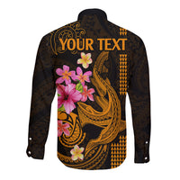 Custom Polynesian Long Sleeve Button Shirt Hawaiian Warriors with Tribal Shark Tattoos - Gold - Wonder Print Shop