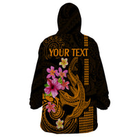 Custom Polynesian Wearable Blanket Hoodie Hawaiian Warriors with Tribal Shark Tattoos - Gold - Wonder Print Shop